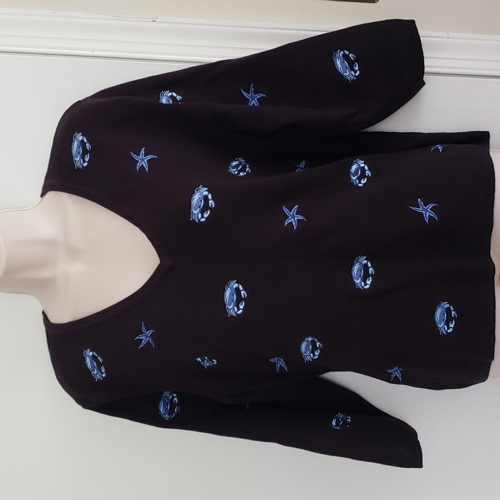 Lily Stanhope Blue Crab & Starfish Sweater Size 1X